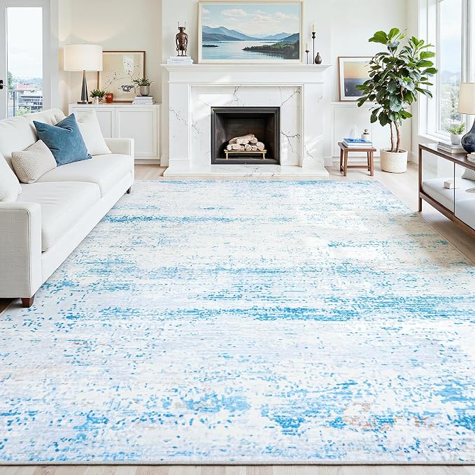 8x10 Washable Area Rug for Living Room Bedroom: Non-Slip Modern Light Blue | - Image 8