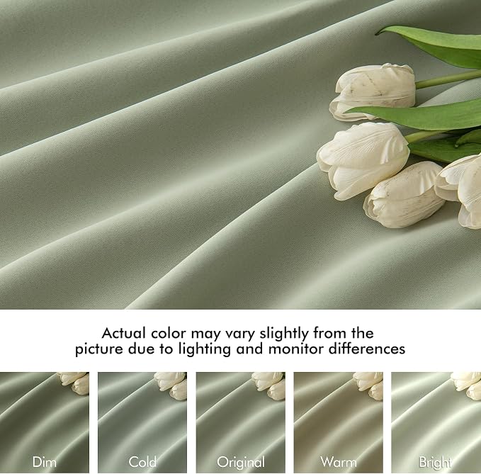 MIULEE Sage Green Back Tab Blackout Curtains 52x63 Inches Long 2 Panels Set | - Image 8