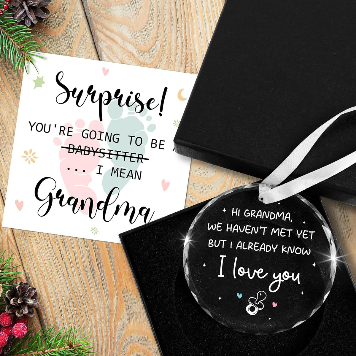 OASSIE Promoted to Grandma Pregnancy Announcement - Glass Ornaments for Tree with Card - Grandparents Baby Announcement Gifts for Grandma, Grandmother Gifts for Women, Baby Coming Soon Tree Ornaments