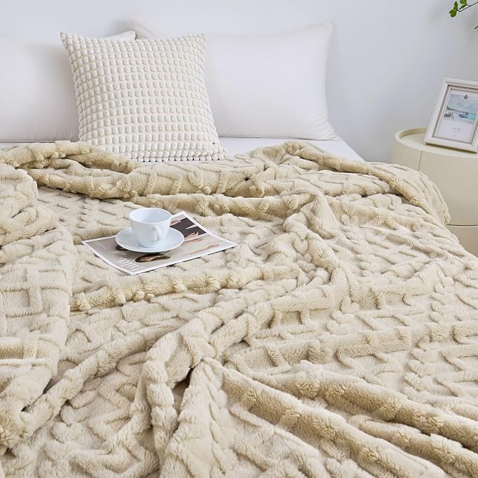 Aganear Fleece Throw Blanket for Bed Couch 90"x90" Khaki | Lightweight Fuzzy - Image 3