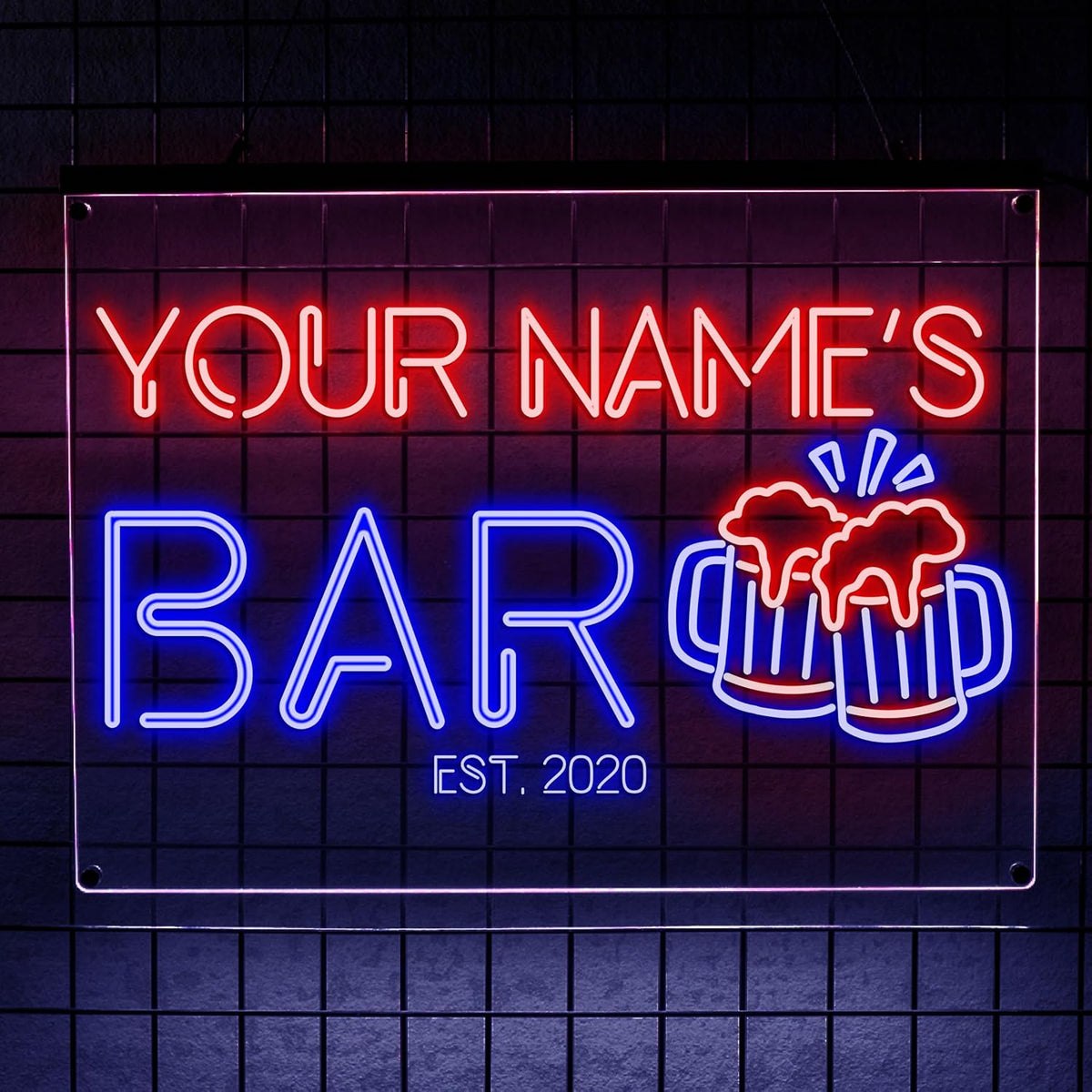 Personalized Home Bar Mica Led, Custom Name Mica LED Wall Light with Beer Mug Design, Neon Style Acrylic Sign For Game Room, Pub Decor, Gift for Him