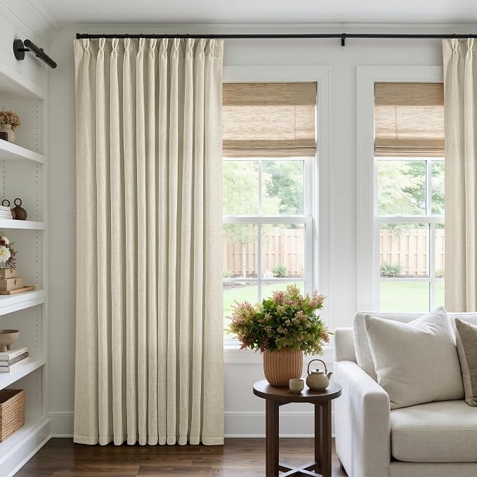 Pinch Pleat Extra Wide Beige Linen Curtain 120 Inches Long 70 Wide 1 Panel | - Image 8