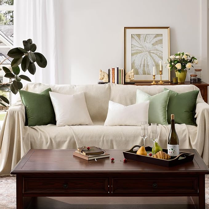 GIGIZAZA Velvet Pillow Covers 16x16 Decorative Pillows Pack of 2 Ivory | Beige - Image 7