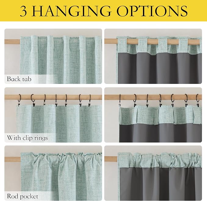 NICETOWN Seafoam Green Thick Linen Blend 100% Blackout Curtains - Image 6