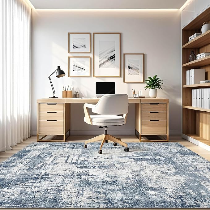 LOONGRUG 6x9 Area Rugs Washable Neutral Modern Living Room Rug White Blue | - Image 8