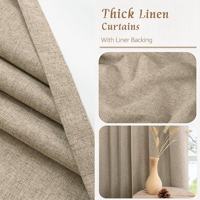 Natural 100% Blackout Linen Curtains 54 Inches 2 Panels, 42 x 54 Inch | Privacy - Image 7