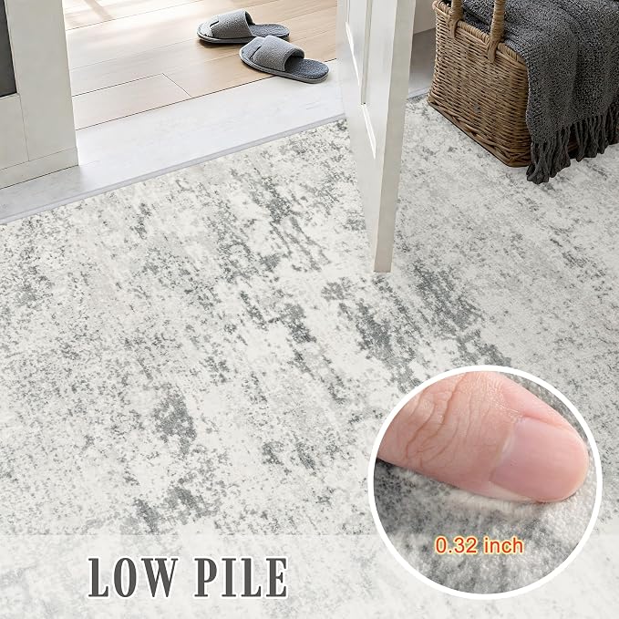 2x5 Washable Runner Rug：Modern Abstract Kitchen Soft Carpet Gray | - Image 7