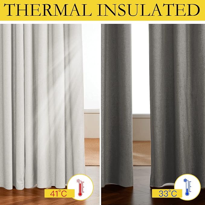 NICETOWN 100% Blackout Linen Texture Curtains 80 inches Long, Thermal Insulated - Image 3