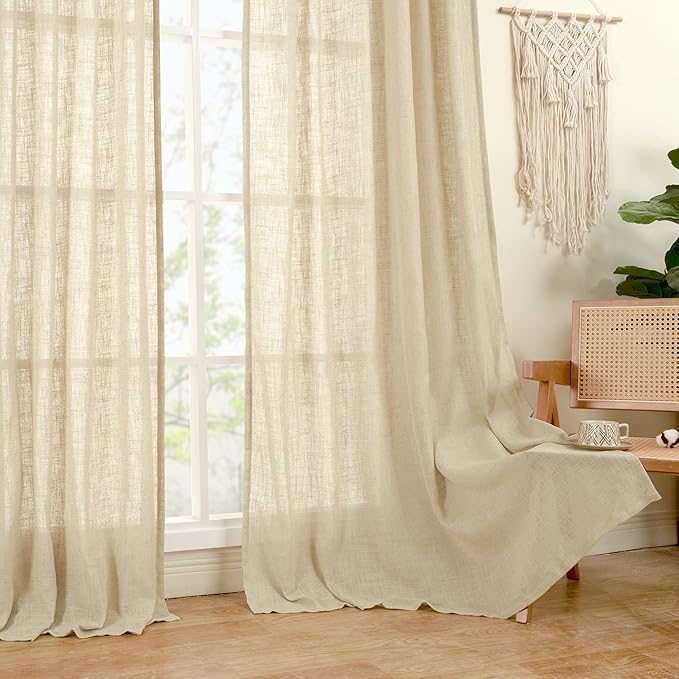 Extra Wide Linen Curtains for Bedroom Living Room 60 x 84 Inch | Natural - Image 9