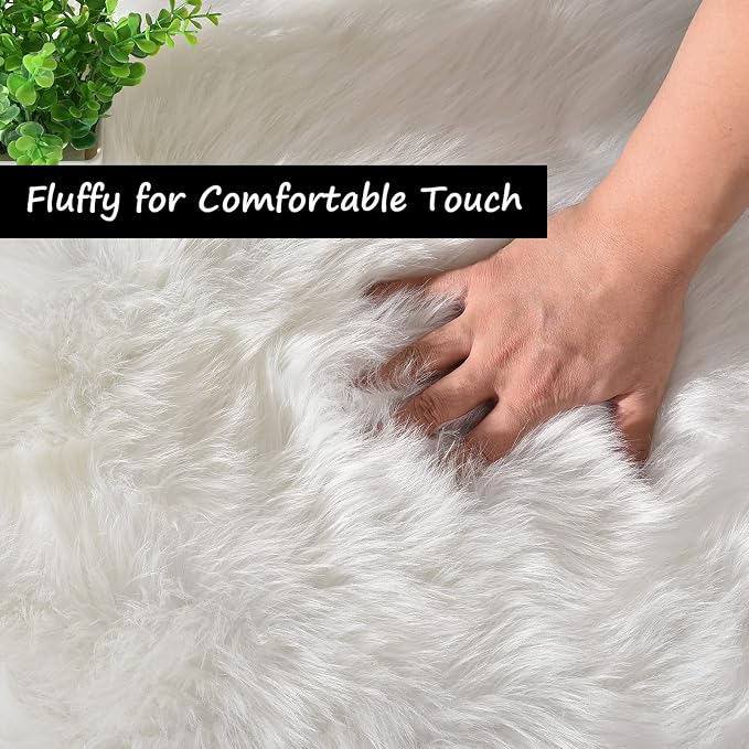 Goolela White Faux Sheepskin Fur Rug 4x6 - Image 4