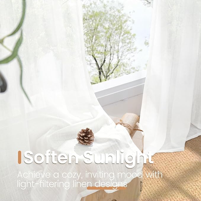 BGment White Linen Semi Sheer Curtains 84 Inch Length - Image 4