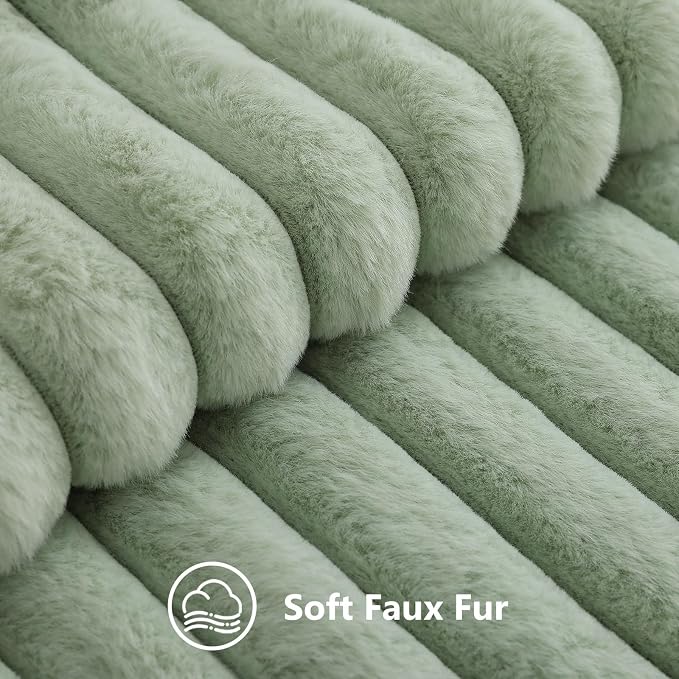 decorUhome Fall Faux Fur Throw Pillow Covers 16x16 Set of 2 Sage Green | - Image 2