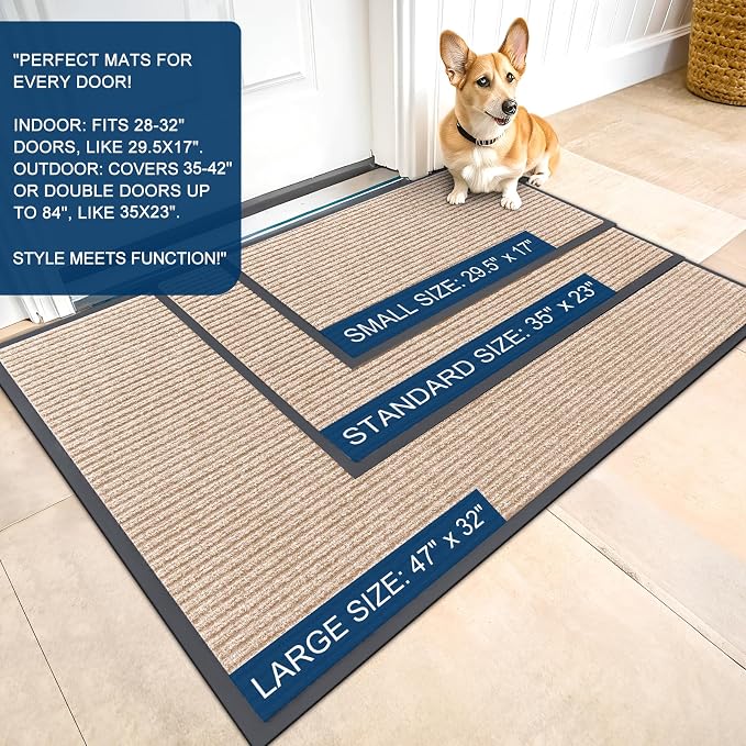 OLANLY 2-Pack Front Door Mats 71x23, Waterproof Heavy-Duty Doormats | Beige - Image 2