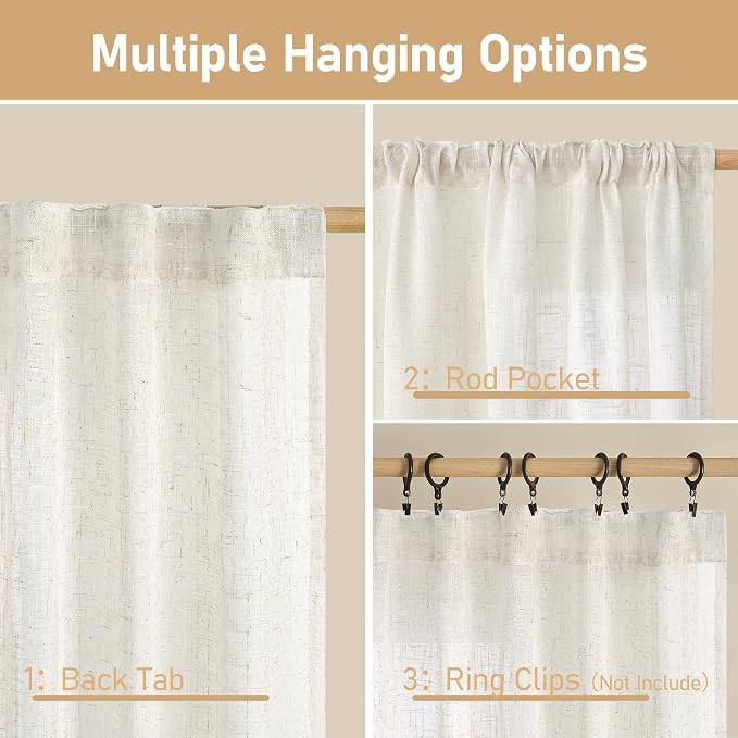 Cream Linen Boho Sheer Curtains 80 inch Length - Image 3