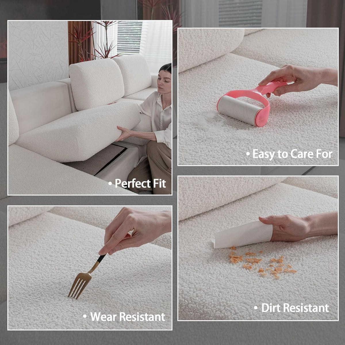 Couch Cushion Covers for Sectional Sofa, Stretch Soft Sofa Slipcovers Washable Wear-Resistant Universal Furniture Protector for Living Room(2 Seaters Covers, Ivory)