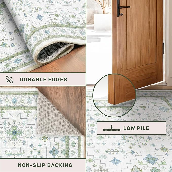 Blue and Green Washable Entryway Rugs 3x5 - Image 5