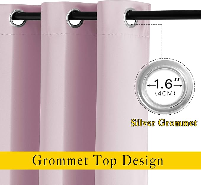 NICETOWN Room Darkening Baby Pink Curtains 63 inch Length - Image 2