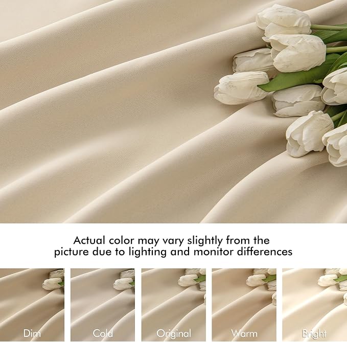 MIULEE Cream Beige Back Tab Blackout Curtains 52x80 Inch Length 2 Panel Set | - Image 8