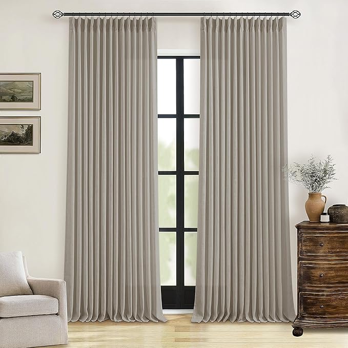 Burlywood Birch Pinch Pleated Thick Linen Curtains 108 Inches Long | 400GSM - Image 7
