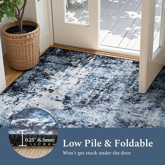 Rugflix 9x12 Area Rugs for Living Room, Washable Navy Blue Dark Large Rug | - Image 5