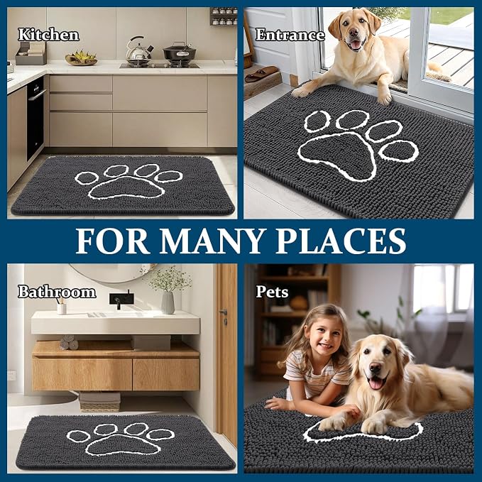 OLANLY Dog Door Mat for Muddy Paws 70x35, Paw Print Design Chenille Mud Mat | - Image 8