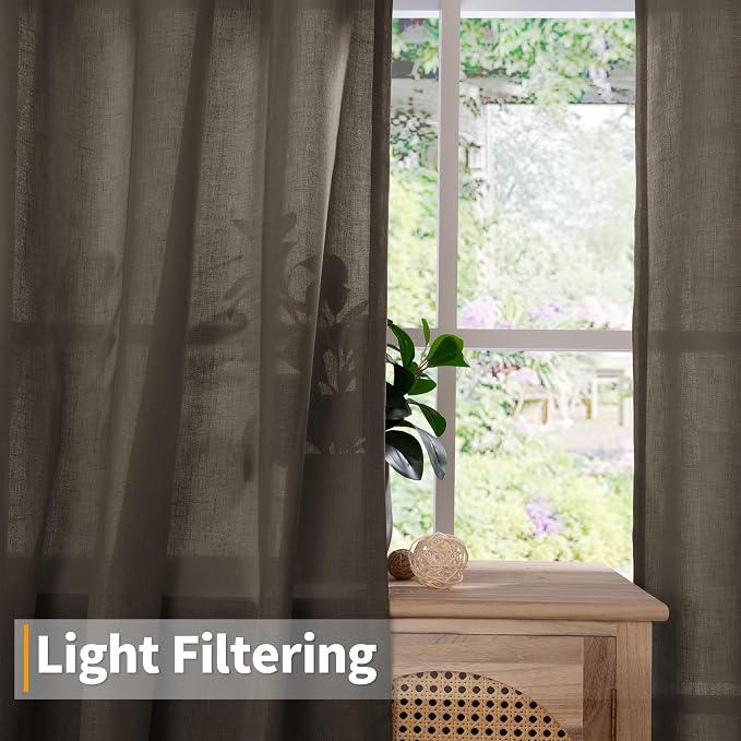 YoungsTex Brown Linen Semi Sheer Curtains 72 Inch Length - Image 3