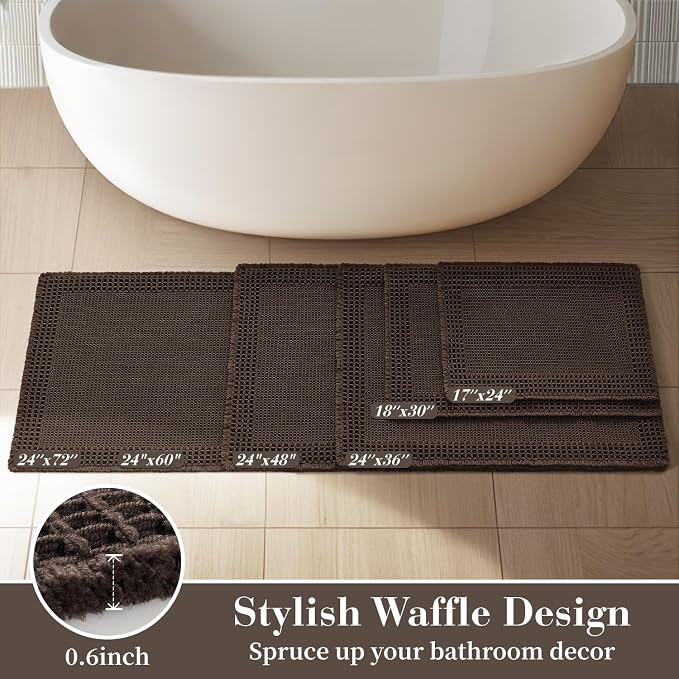 RESARE Waffle Bathroom Runner Rugs, Non Slip Boho Bath Mat 24x72 Dark Brown | - Image 5