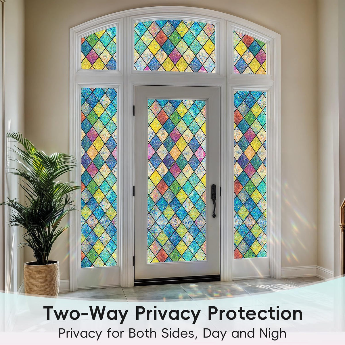 DUOFIRE Stained Glass Window Film Decorative Window Privacy Film Rainbow Diamond Grid Colorful Lattice Windows Cling Anti UV Static Cling Reusable Windows Decal for Home 23.6×78.7 inch
