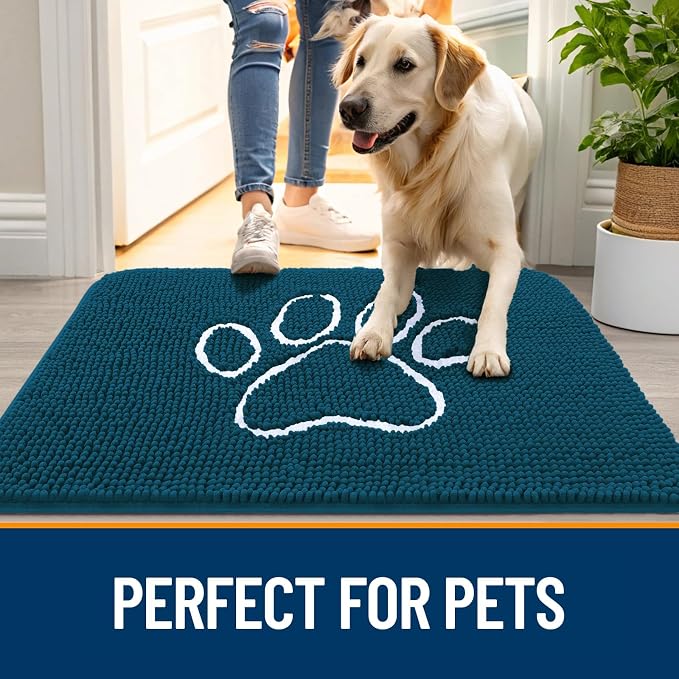 OLANLY Dog Door Mat for Muddy Paws 35x24, Paw Print Design Chenille Mud Mat | - Image 6