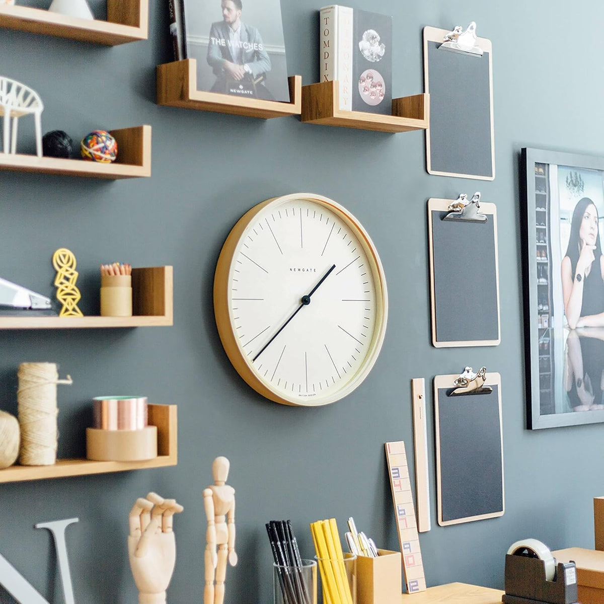 NEWGATE® Mr Clarke Wall Clock | Large Scandi Inspired Plywood Clock | 16 inch | Pale Wood case with Marker dial | Modern Minimalist Design for Kitchen, Living Room or Office