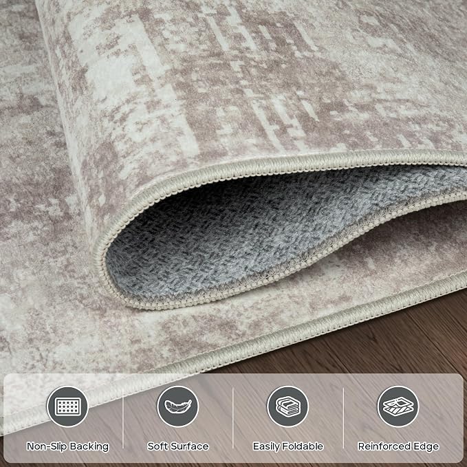 6x9 Area Rugs for Living Room Bedroom Dining Room Washable Brown Grey | Soft - Image 4