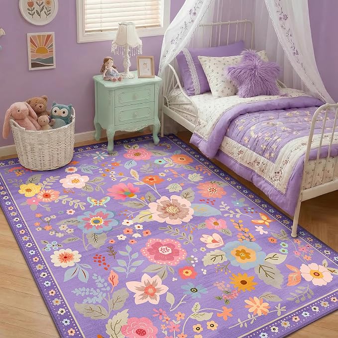 RELEANY Floral Washable 3x5 Area Rugs Purple/Pink | Flower Carpet Print Boho - Image 6