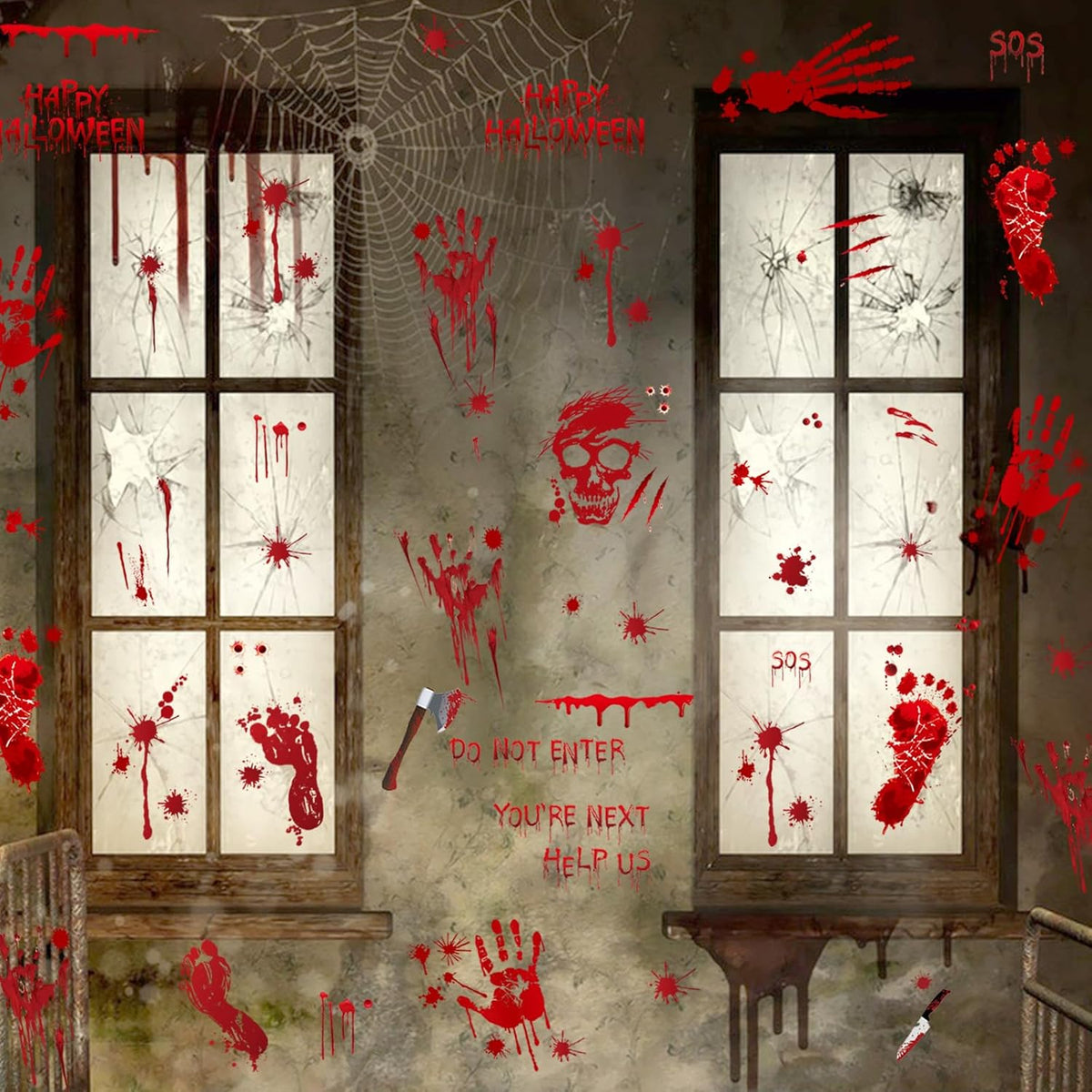 New Halloween Decorations 165 PCS, 8 Sheets Bloody Handprint Footprint Halloween Wall Decal Floor Window Stickers,10 Sheets Wound Tattoo Stickers