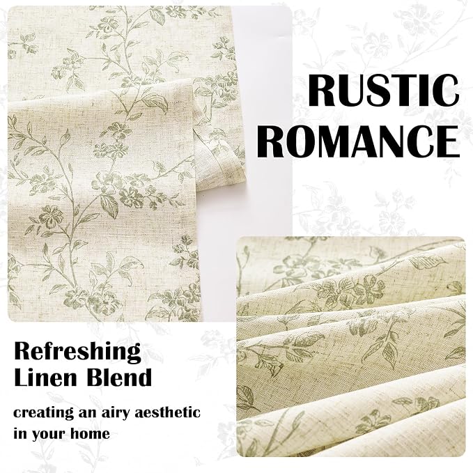Extra Long Green Vintage Floral Linen Curtains Farmhouse 2 Panels | Elisa Series - Image 4