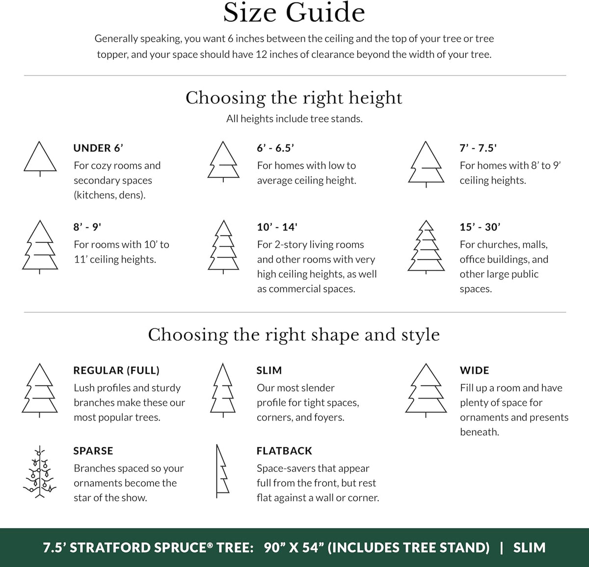 Balsam Hill 7.5ft Unlit Stratford Spruce - Slim Artificial Christmas Tree with True Needle Foliage & Premium Stand for Small Spaces