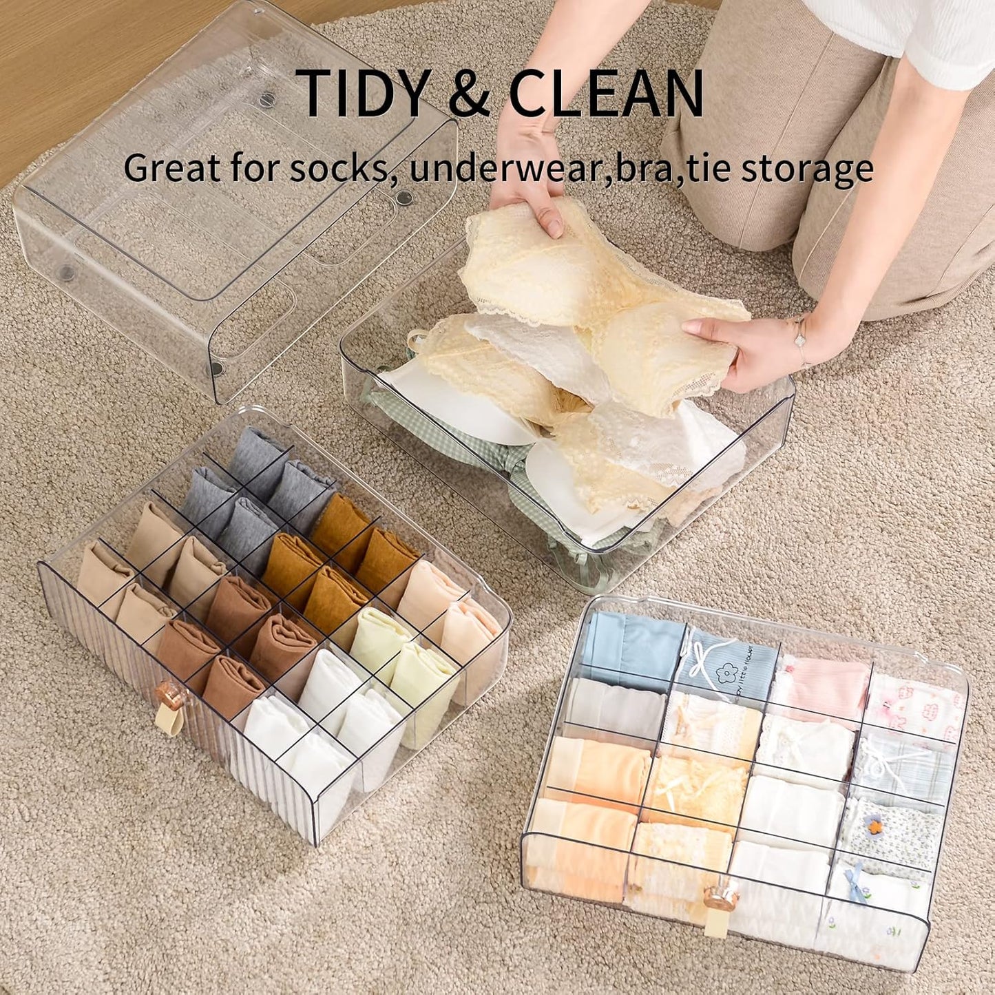 Underwear Drawer Organizer, Stackable Bra Organizer for Closet, 1 Cell Bra Storage, Sock and Underwear Organizer, Closet Organizers and Storage Drawer for Bra, Socks, Tie, Belt, Scarf