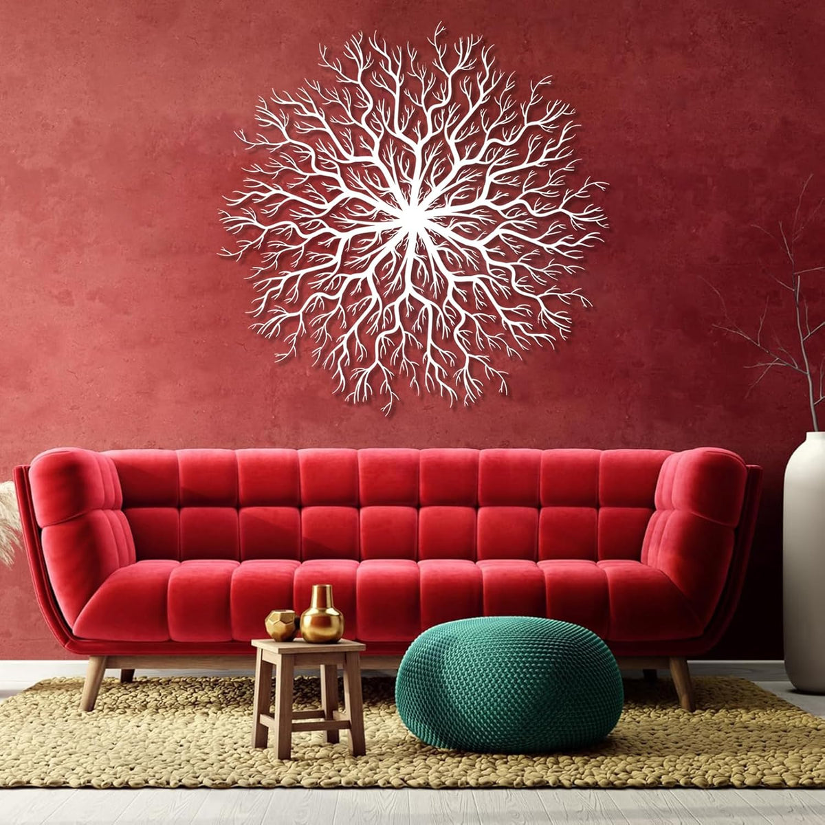Tree of Life Metal Wall Art, Metal Tree Wall Art, Large Round Sculpture, Round Branch Wall Decor, Large Branch Artwork, Nature Sign, Wall Decor for Living Room, Housewarming Gift (Gold, 39"x39"|100x100cm)