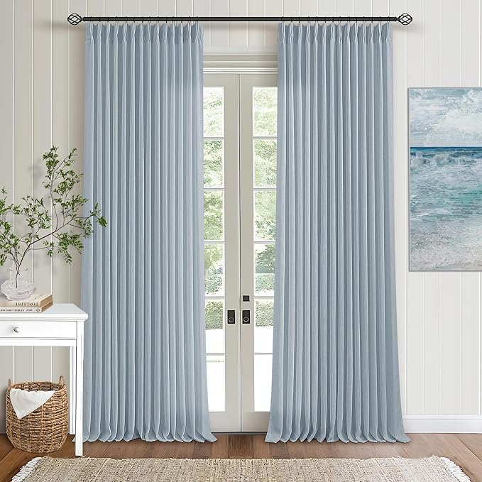 Blue Grey 90 Inch Linen Curtains Pinch Pleated - Image 8