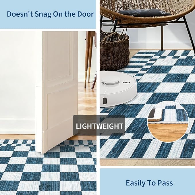 GarveeHome Blue and White Checkered Rug 5x7 Area Rugs Washable 5x7 Rug | - Image 7