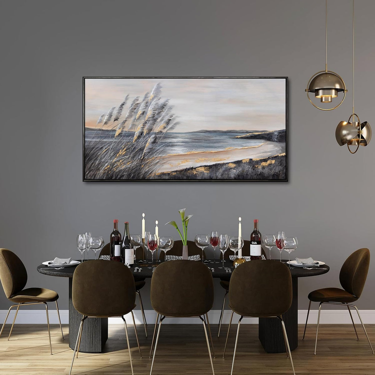Yuaxker Large Ocean Wall Art Black and Gold Wall Decor Framed Hanging Canvas Painting Modern Aesthetic Artwork for Living Room Bedroom Dining Room Office Home Decor 30x60 Inch