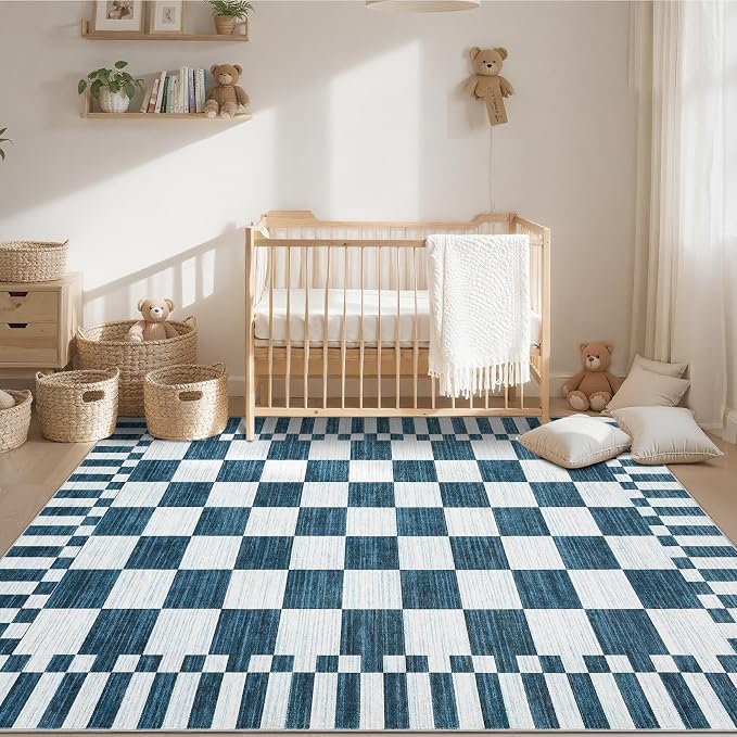 GarveeHome Blue and White Checkered Rug 5x7 Area Rugs Washable 5x7 Rug | - Image 3