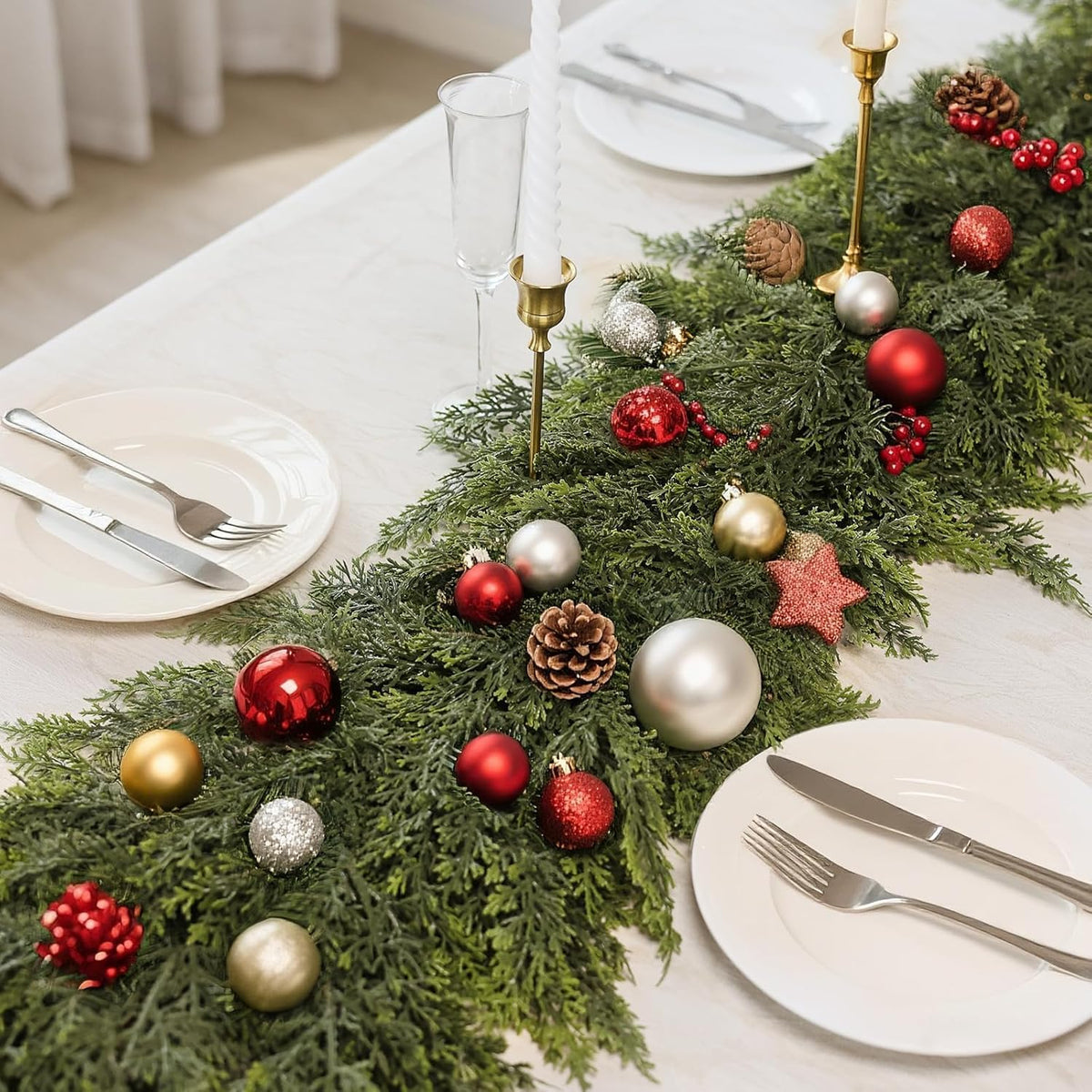 Real Touch Cedar Garland - Artificial Christmas Garlands Faux Green Cedar Fake Pine Needles Garland for Fireplace,Table, Stairs, Mantle, Window,Indoor Outdoor,Home,Holiday Decor(1 PCS,6 FT)