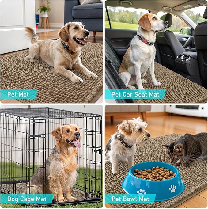 OLANLY Dog Door Mat for Muddy Paws 70x46, Super Absorbent Chenille Mud Mat | Tan - Image 7