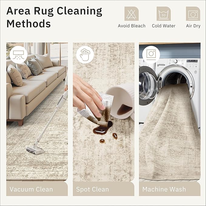 Soalmost 3x5 Rugs Non-Slip, Small Washable Kitchen Entryway Area Rug Beige | - Image 4