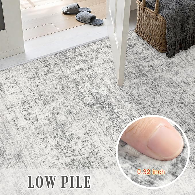 2.6x14 Washable Runner Rug:Modern Abstract Soft Carpet Black Grey | - Image 7