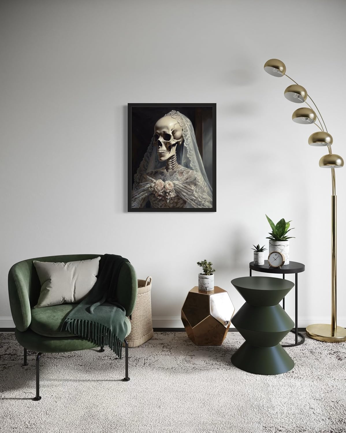 Skull Gown Poster Art Print, Halloween Scary Vintage Wall Art Academia Spooky Painting Decoration for Horror Prints, Gothic Posters Bedroom Decor 89 (Skull Gown, 11 x 14 inches, Unframed)