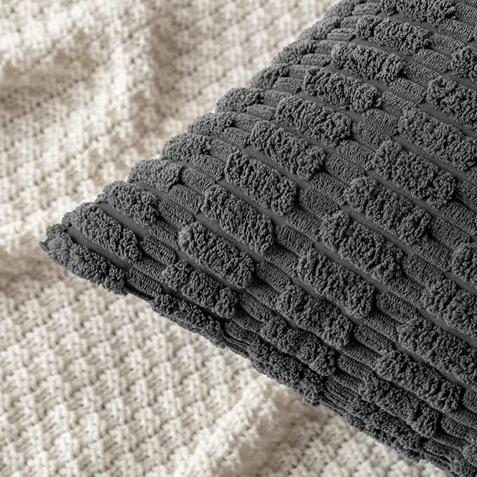 MIULEE Corduroy Decorative Throw Pillow Covers 18x18 Dark Grey Pack of 2 | Soft - Image 5
