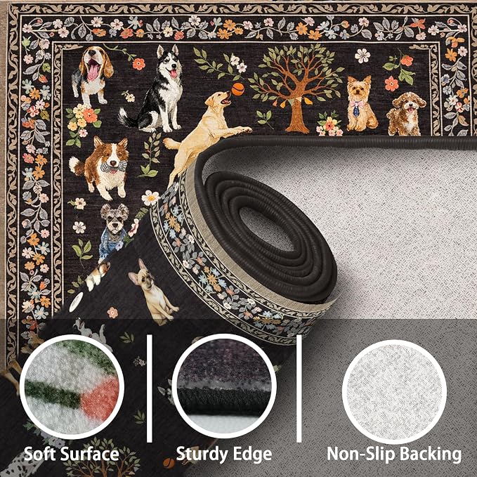 Black Floral Area Rug 3x5 for Bedroom Entryway | Ultra-Thin; Non Slip; - Image 6