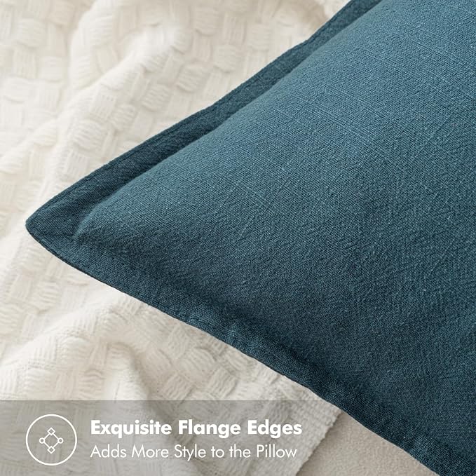 MIULEE Decorative Linen Euro Sham Pillow Covers 22x22 Inch Blue | Boho - Image 2