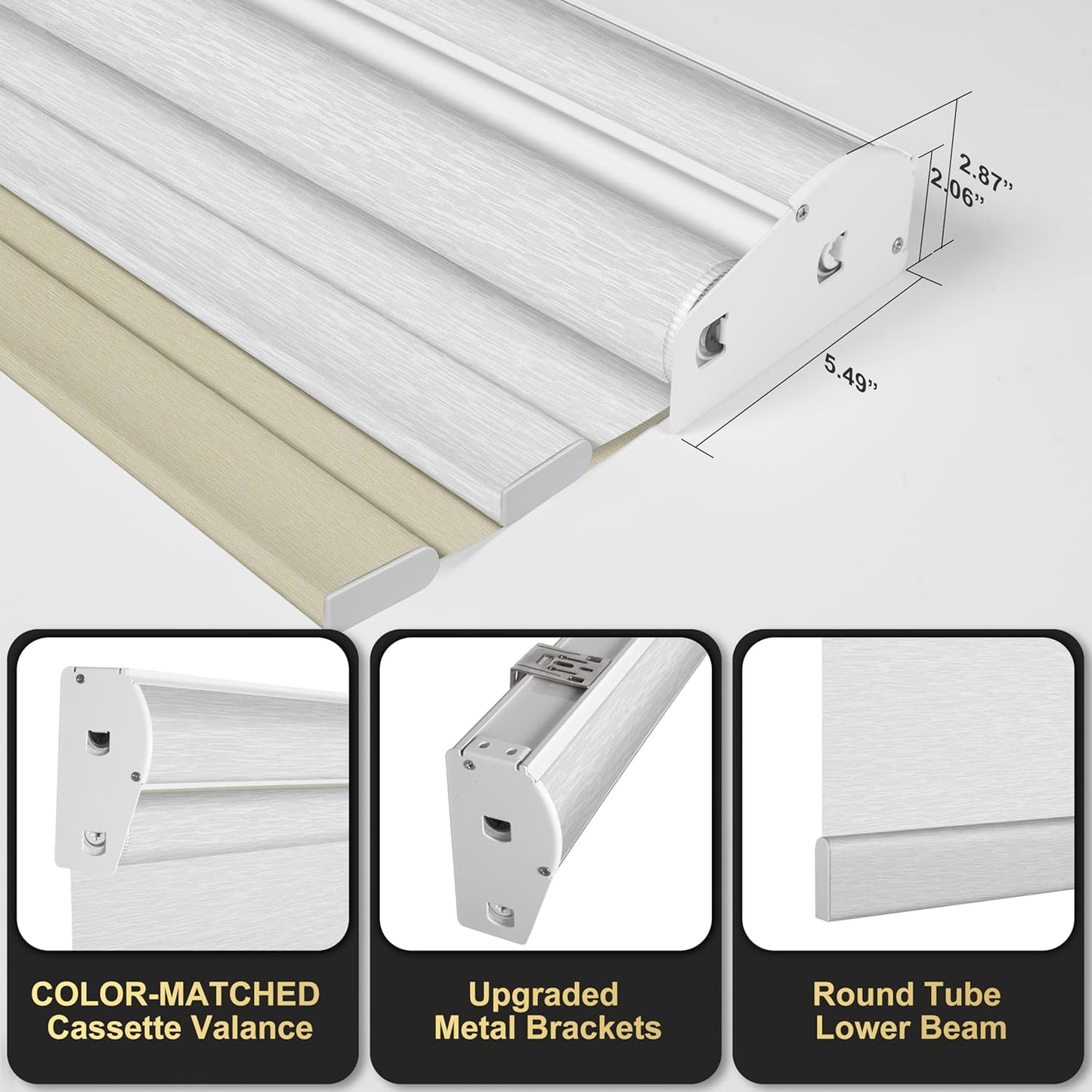 BERISSA Cordless Dual Roller Shades With Cassette Valance, Blackout and Light Filtering, Day and Night for Home Office Door - Beige and White, 52 W x 86" H